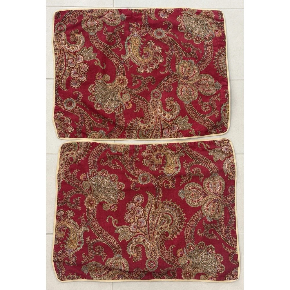Chaps Ralph Lauren Pillow Shams 2 Standard Red Paisley 100% Cotton